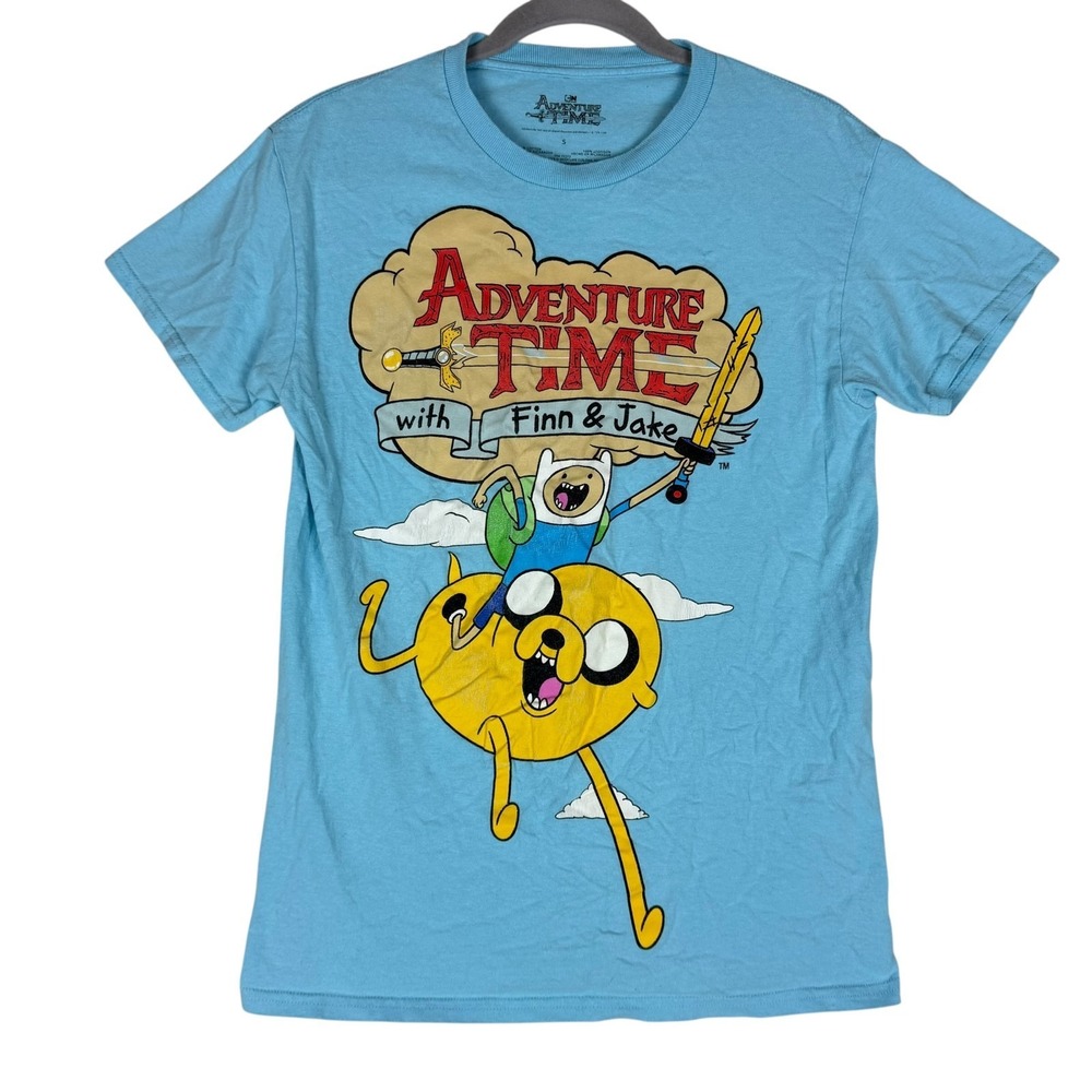 Adventure Time Finn & Jake T Shirt Mens Small Aqua Blue Cartoon Network Graphic